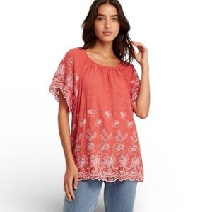 FEVER Flutter Sleeve Embroidered Tunic Top